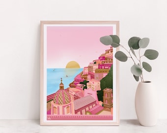 Stampa di Positano, Arte di Positano, Arte italiana, Stampa murale italiana, Stampa murale di Positano, Poster di Positano, Stampa della Costiera Amalfitana, Arte della Costiera Amalfitana