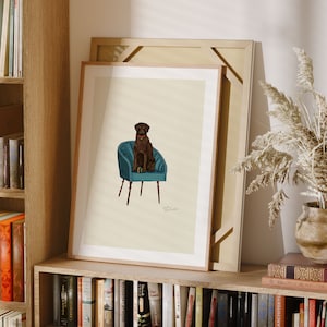 Chocolate Labrador Print | Dogs On Chairs Collection | 5x7 Inches / A5 / A4 / A3