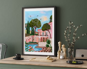 La Fleur du Cap Print, Cap Ferrat, Illustrated Print, French Riviera Travel Poster | A5 / A4 / A3