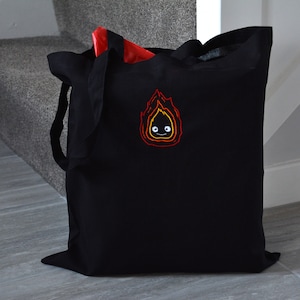 Cute Fire Flame - Embroidered Cotton Reusable Bag For Life Groceries Tote bag, Anime, Kawaii, Japan