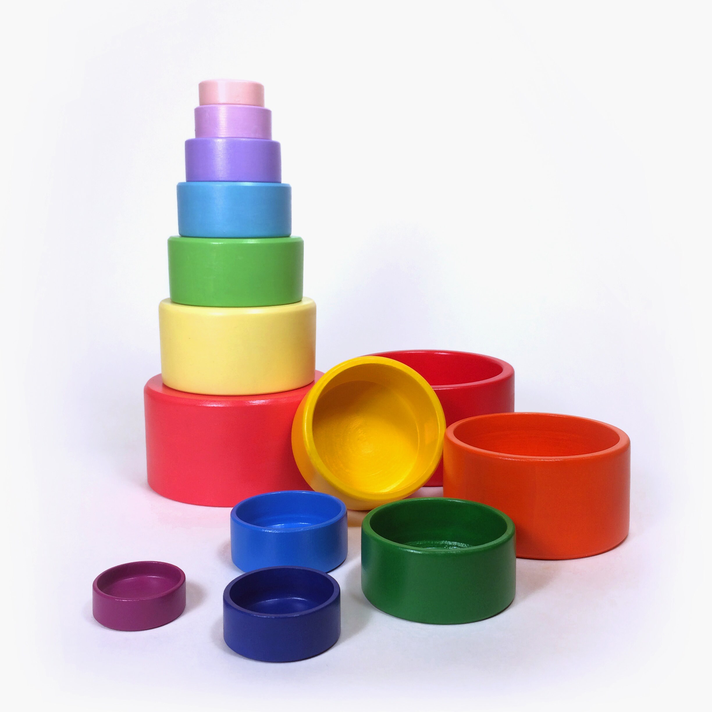 Wooden pyramid Wooden stacking color toy for toddler Etsy