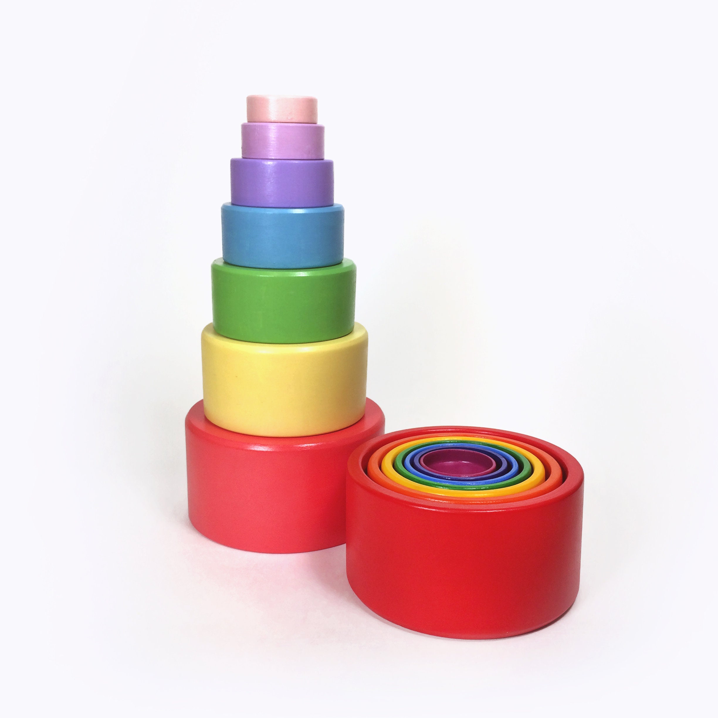 Wooden pyramid Wooden stacking color toy for toddler Etsy