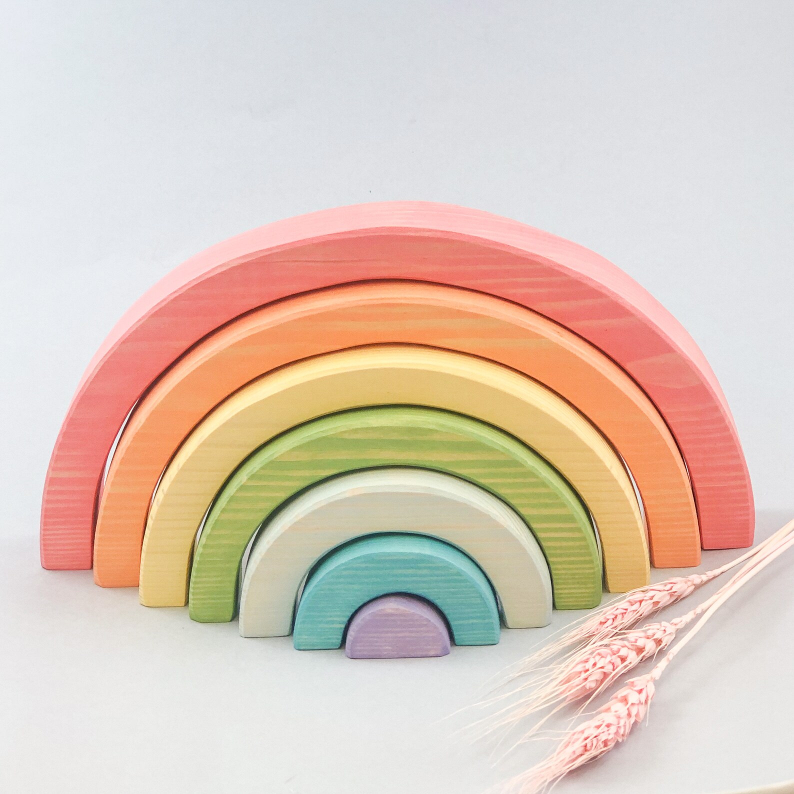 7pcs Wooden Rainbow Stacker Pastel toy Wood rainbow stacker Etsy