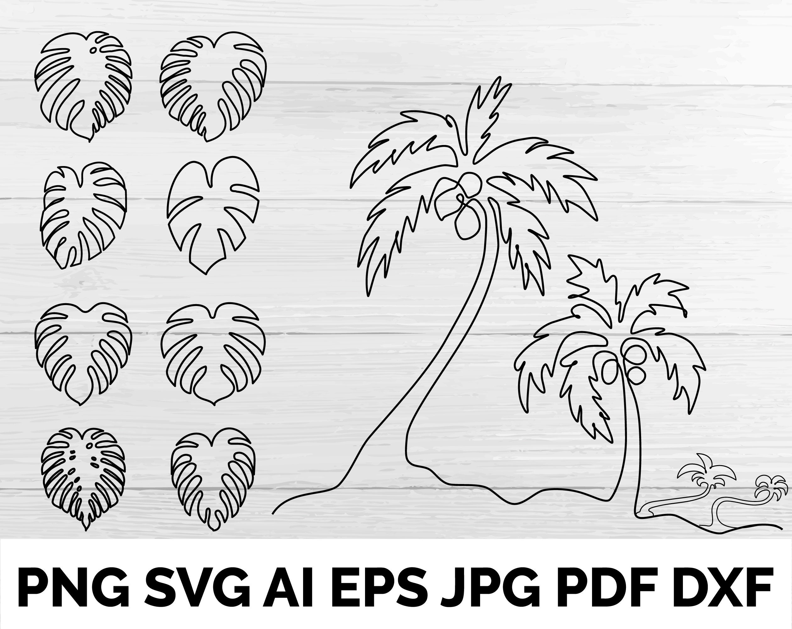 Eine Linie Palme Und Monstera Blatter Svg Png Palme Und Etsy
