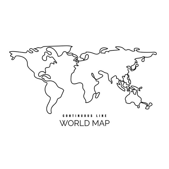Continuous Line World Map One Line Drawing Sketch Art Line Etsy