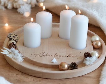 Adventskranz rund 29 cm oder 25 cm aus Buchenholz | Stilvoll  | zeitloser, moderner Adventskranz mit Vertiefung für Kerzen