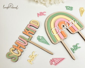 Schulkind Caketopper  | Einschulung | endlich Schulkind | Kuchenstecker | Tortenstecker | Regenbogen Cake Topper | Kitakind