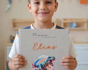 Personalisierte Zeugnismappe aus Leinen in A4 mit Name | Zeugnisordner Kinder | Einschulung Geschenk | Schulkind Erinnerung