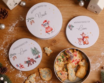 Personalized cookie tin printed with a name, made of tinplate, 17.9 cm | Metal tin with Christmas motifs | Christmas cookie tin