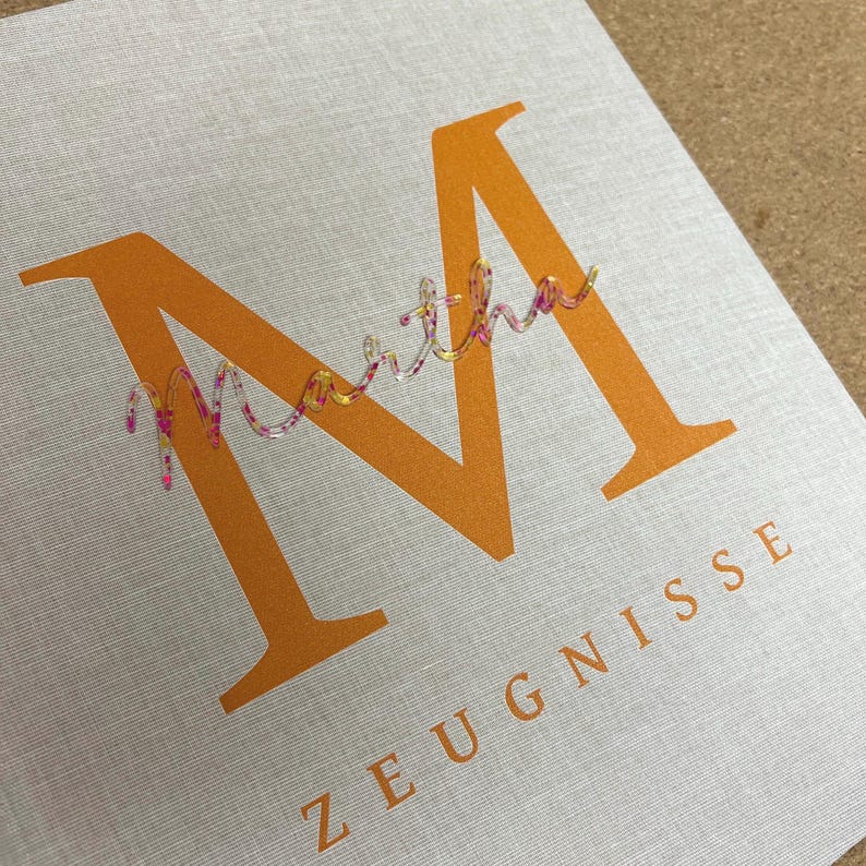 Personalisierte Zeugnismappe aus Leinen in A4 mit Name | Zeugnisordner Kinder | Einschulung Geschenk | Schulkind Erinnerung imagem 13
