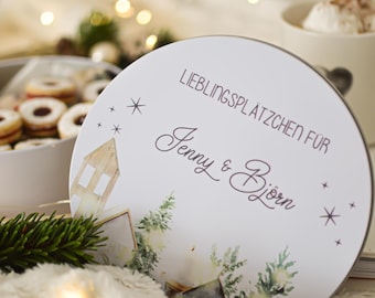 Keksdose personalisiert mit Namen bedruckt aus Weißblech mit 17,9 cm | Metalldose mit weihnachtlichen Motiven | Weihnachtsdose für Plätzchen