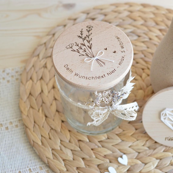 Personalisiertes Vorratsglas m. Holzdeckel in zwei Größen aus Glas 530 ml & 880 ml | Geschenk ans Hochzeitspaar, Hochzeitsgeschenk