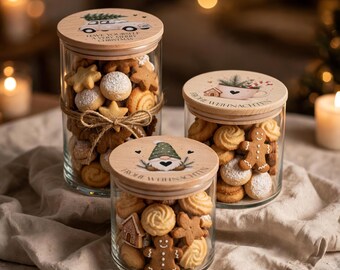 Personalisiertes Vorratsglas m. Holzdeckel in zwei Größen aus Glas 530 ml & 880 ml | mit weihnachtlichen Motiven