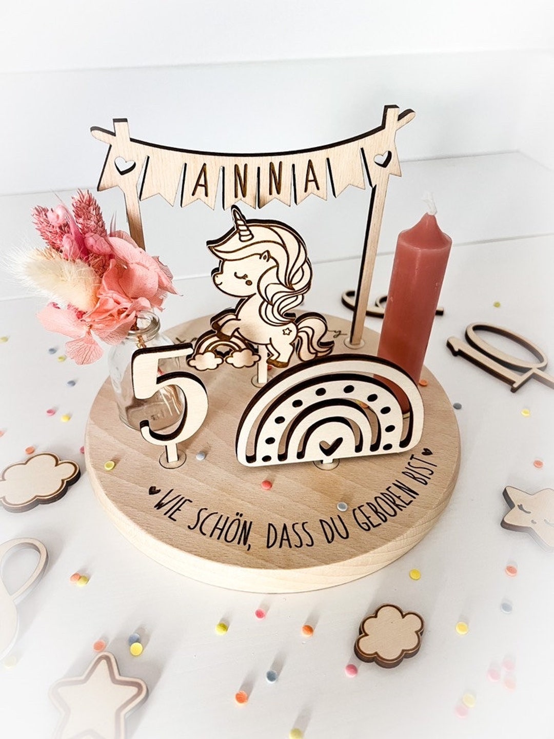 Personalisierter Geburtstagsteller aus Holz mit Vase und - Etsy.de