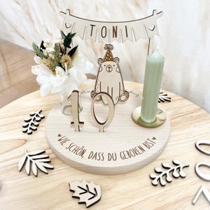 Personalized wooden birthday plate, birthday train, birthday wreath, baby birthday gift, candle plate, christening gift