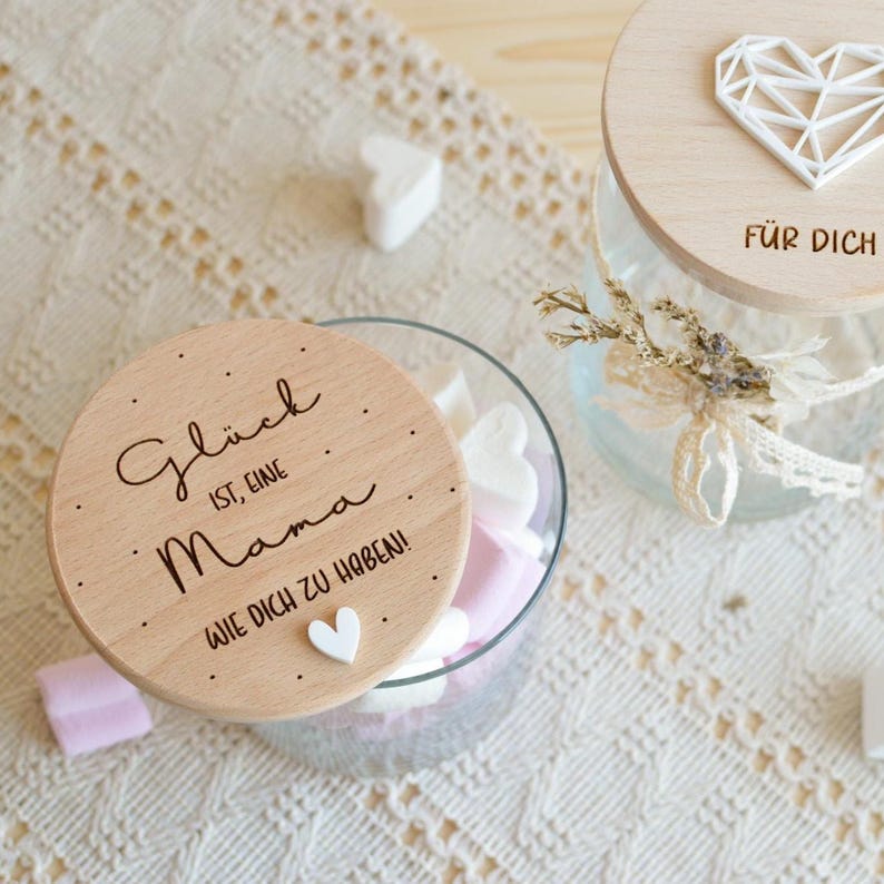 Personalized glass storage jar with wooden lid, available in two sizes: 530 ml & 880 ml | Wedding gift for the newlyweds image 5