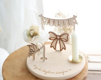 Geburtstagsteller aus Holz, Geburtstagskranz, Geburtstagszug, Geschenk zum Geburtstag, Kindergeburtstag, Geburtstagskerze