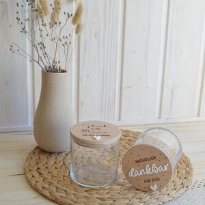 Personalized glass storage jar with wooden lid, available in two sizes: 530 ml & 880 ml | Wedding gift for the newlyweds image 10