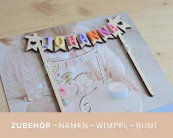 Personalisierter Namenswimpel aus Holz für Geburtstagsteller & Geburtstagskranz – Kindergeburtstag Deko mit Wunschname
