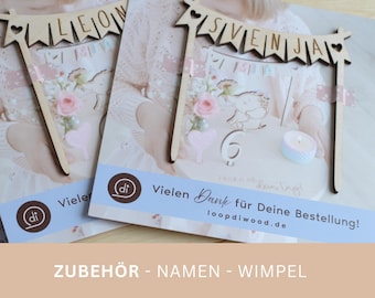 Personalisierter Namenswimpel aus Holz für Geburtstagsteller & Geburtstagskranz – Kindergeburtstag Deko mit Wunschname