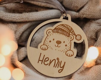 Personalisierte Weihnachtskugeln aus Holz | Christbaumschmuck mit Namen | Geschenke für Weihnachten | Weihnachtskugel mit Namen