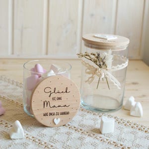 Personalized glass storage jar with wooden lid, available in two sizes: 530 ml & 880 ml | Wedding gift for the newlyweds image 8