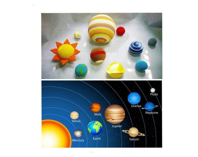 Sonnensystem spielen, Amigurumi häkeln gefüllte Planeten, pädagogisches Spielzeug-Set für Kleinkinder, häkeln Montessori-Spielzeug, Vorschullehrset.