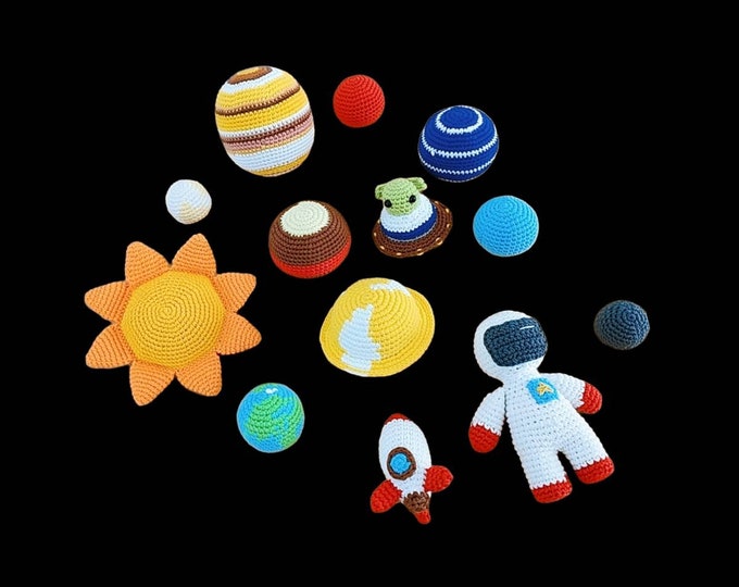 Solar System Play, Amigurumi Crochet stuffed Planets, Educational Toy set for toddler, Crochet Montessori Toys, preschool teaching set.