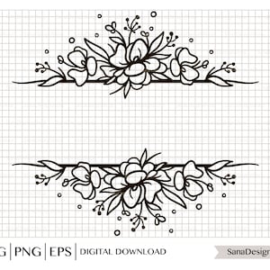 Floral Split Name Frame SVG: Wedding Border Monogram (Digital Download)