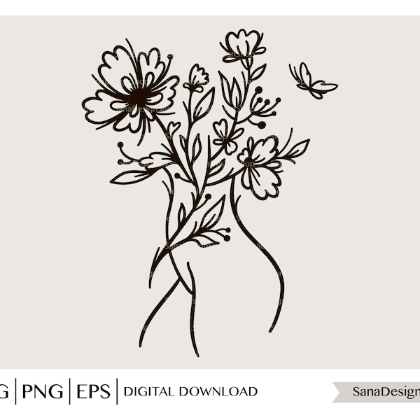 Blumen svg, Blumen Svg, Blumen Svg, Schneidedatei, Cricut Silhouette, Line Art, Wall Art to Print, Flower Woman png Sublimation