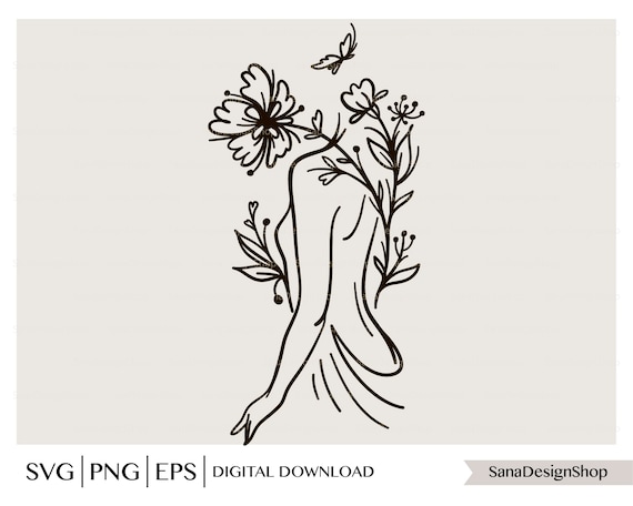 Download Woman Flowers Svg Line Art Woman Body Floral Body Svg Wall Etsy