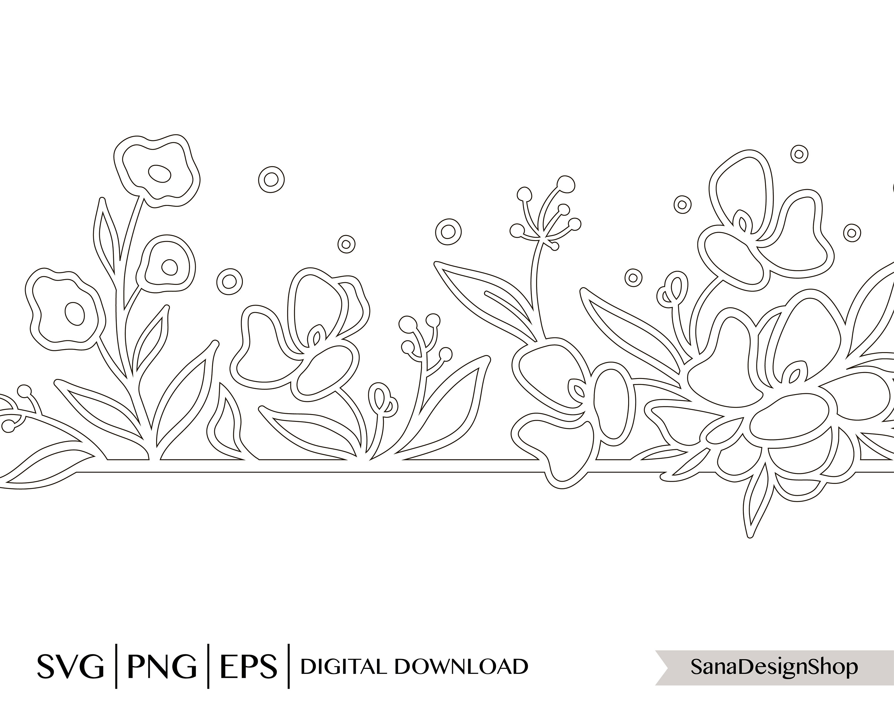 Borders Svg, Flowers Pattern Svg, Flower Svg Files for Cricut, Floral ...