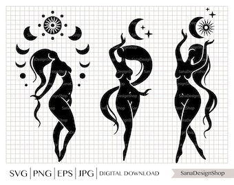 Mystical Woman SVG: Goddess Art, Moonchild Clipart (digital