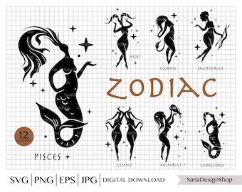 Clipart zodiaque filles (svg, png, eps, jpg Bundle - téléchargement numérique