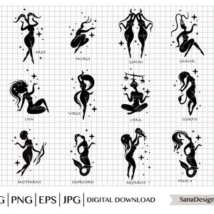 Zodiac signs SVG bundle, Zodiac girls clipart, Aries Taurus Gemini Cancer Lion Virgo Libra Scorpio Sagittarius Capricorn Aquarius Pisces