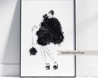 Ilustración de moda impresa: Arte femenino moderno en blanco y negro (descarga JPG)