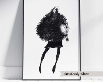 Ilustración de moda impresa: Arte femenino moderno en blanco y negro (descarga JPG)