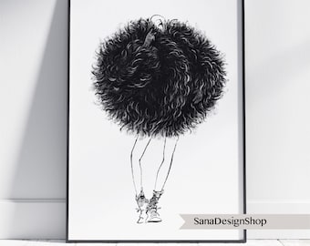 Impressão de ilustração de moda: Arte moderna de mulher em preto e branco (Download em JPG)