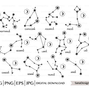 Zodiac constellation svg bundle, Star zodiac constellation svg, png, Star sign svg, Astrology svg, Horoscope svg, Cricut svg cutting files