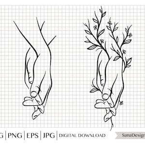 Dessin au trait SVG main dans la main : Clipart couple et amis (téléchargement numérique)
