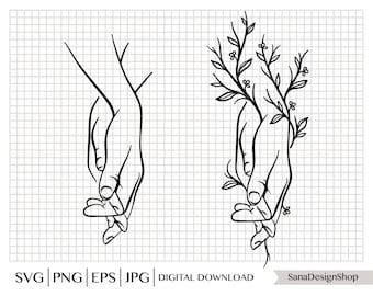 Arte de linha de mãos dadas SVG: clipart de casal e amigos (download digital)
