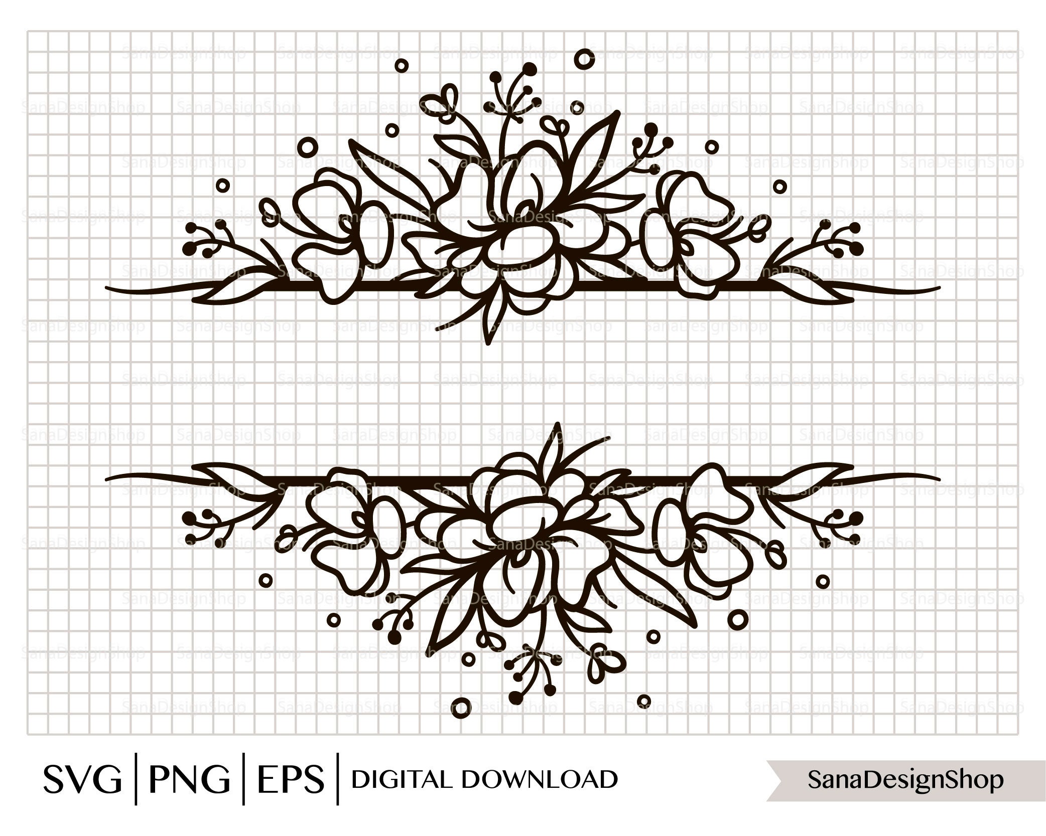 Floral border svg Split name frame svg Floral monogram Etsy