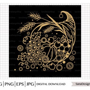 Cornucopia svg, cesto di cornucopia, Ringraziamento svg, cartello del Ringraziamento, raduno svg, zucca svg, clipart del Ringraziamento PNG, file di taglio Svg