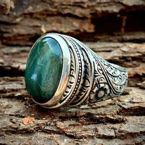 Engraved Ring, Jade Gemstones, Green stones, Gift For Men, Silver Ring, Gift men ring, Natural stones ring, Christmas gift, New year gift