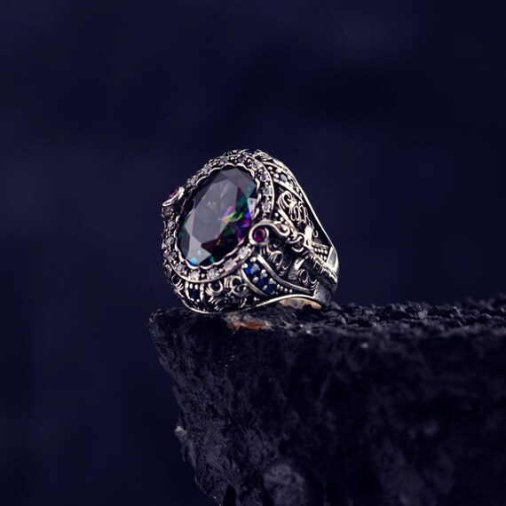 Anello Artigianale In Argento 925 Con Topazio Mistico (Lab-Created) – Taglie USA 5-10, Fatto A Mano In India