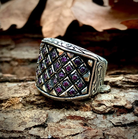 Chic Purple Crystal Amethyst Zircon Diamonds Gemstones Rings for Women 18k  White Gold Silver Color Jewelry