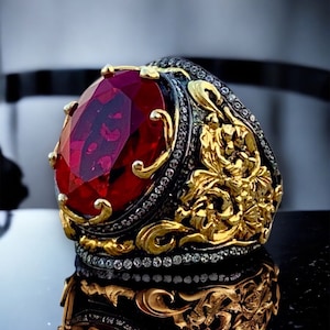 Rococo Style,baroque Ornate, Oval Red Stones Ring, 925