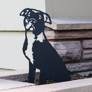 American Pit Bull Terrier Black Metal Dog Silhouette | Yard Art | Garden Décor | Pet Memorial | Spring Garden Gift | My Metal Rescue