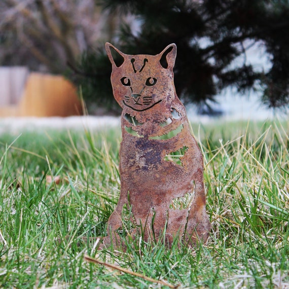 Silhouette de chat en acier Corten tabby à poils courts Art de la rouille  Décoration de jardin Mémorial pour animaux de compagnie Cadeau de jardin de  printemps Mon sauvetage en métal 