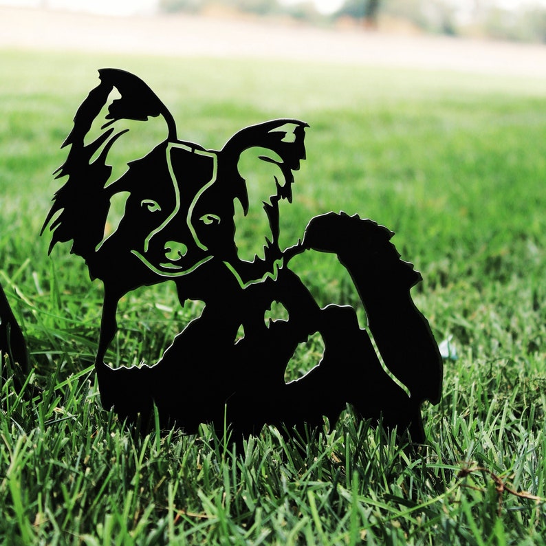 Papillon Black Metal Dog Silhouette Yard Art Garden Décor Etsy